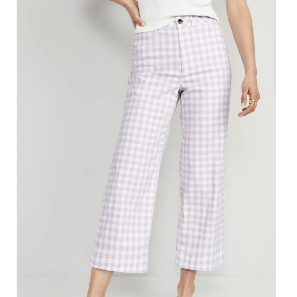 Old Navy High-Waisted Cropped Wide Leg Gingham Pants